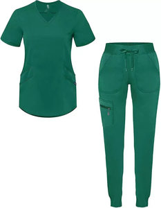 Ensemble de tenue médicale premium pour femme, personnalisable, avec haut à col en V très extensible et pantalon de jogging à taille élastique, idéal pour infirmières d'hôpital et le yoga - Product Image 1