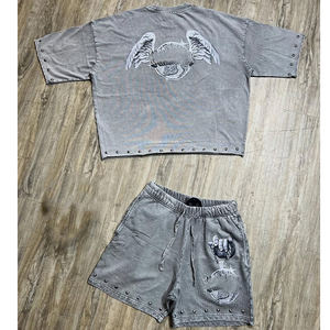 ชุดเสื้อผ้า2ชิ้นสำหรับผู้ชายชุดกางเกงขาสั้นผ้าฝ้ายโพลีเอสเตอร์/ ผ้าฝ้ายพิมพ์ลายออกแบบได้ตามที่ต้องการฤดูร้อน - Product Image 4