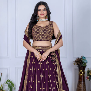 ชุดเลเฮนกาโชลีผ้าจอร์เจตต์ลายปักหนัก ดีไซน์ใหม่สำหรับผู้หญิง - Product Image 1