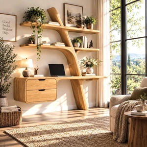 Escritorio de Madera Contemporáneo Hecho a Mano por Luxali, con Librero en Forma de Árbol, Estantes y Cajón, para Decoración de Oficina en Casa - Product Image 4