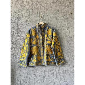Amorzinho Blazer unisexe en velours épais, brodé de motifs floraux, design unique fait main, col mandarin, manches longues, hiver - Product Image 1