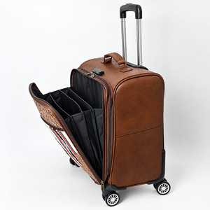 Tooled Leather Rolling Carry On <b>Suitcase</b> With Aztec Pattern And TSA Lock Unisex Travel Luggage Spinner <b>Wheels</b> Durable Design - Product Image 5