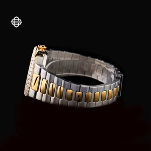 Luxury Fashion Business Square Two-Tone Diamond Bezel Men Quartz Watch Moissanite Stainless Steel 20mm Band 41mm Glass Dial - Product Image 4