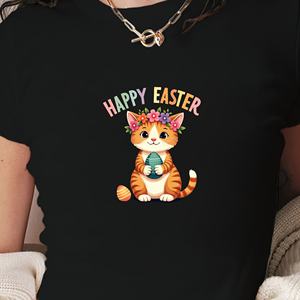 เสื้อยืดสั้นแฟชั่นผู้หญิงลายแมวแฮปปี้อีสเตอร์ - Product Image 2