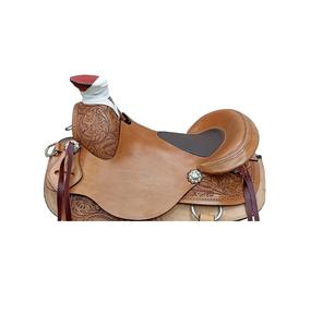 Sillín de equitación estilo western de cuero genuino tallado floral marrón con estructura de plástico, asiento suave, duradero y cómodo, tallas 10-18 - Product Image 2