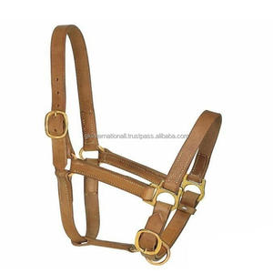 Heavy Duty Solid English <b>Tan</b> Leather Horse Halter with double adjustable crown buckle handmade halter for horses - Product Image 1