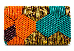 Pochette géométrique multicolore à perles |   Sac de soirée artisanal et original |   Sac à main bohème chic fait main, sac de soirée coloré - Product Image 5