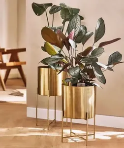 Jardinière décorative en métal finition or avec support, conçue pour embellir l'esthétique des salons et des chambres intérieurs. - Product Image 2