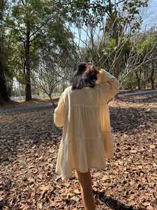 Robe Courte Décontractée en Gaze de Coton pour Femme, Manches Longues Ample, Style Bohème, à Volants, Manches Bouffantes, Fluide, pour l'Été - Product Image 3