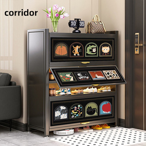 Armoire à chaussures en acier grande capacité, anti-poussière, peu encombrante, avec porte rabattable, design moderne et minimaliste, accès facile, rangement pour entrée - Product Image 1