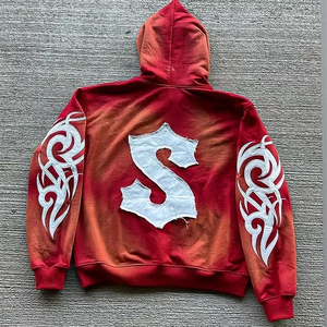 Custom Patchwork <b>Flared</b> Pants and Hoodie Set Applique Distressed Embroidery Tracksuit <b>Men</b> Acid Wash Slim Fit Tracksuits For <b>Men</b> - Product Image 3