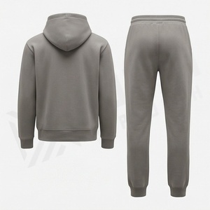 Conjunto Deportivo Gris con Capucha para Hombre, Sudadera de Algodón y Pantalones Deportivos Casuales de Color Sólido con Cordón y Bolsillos - Product Image 2