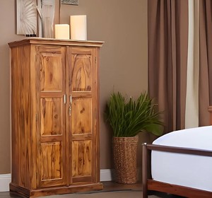 Armario de Madera Maciza de 2 Puertas con Cajón Interior |   Armario de dormitorio de madera maciza hecho a mano |   Exportación de Jodhpur - Product Image 5