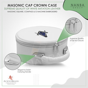 Étui pour casquette de maître maçon Blue Lodge - Simili cuir blanc avec broderie à la main du carré et des compas (G) - Product Image 4