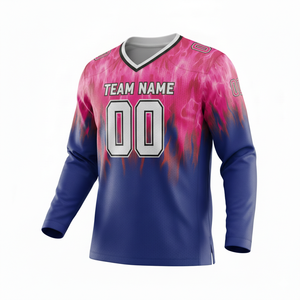 Maillot de football américain personnalisé unisexe pour adultes, manches longues, respirant, anti-UV, anti-bactérien, séchage rapide, grande taille, col en V, 100% coton - Product Image 6