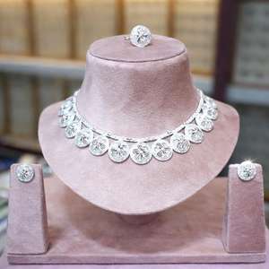 <b>Gold</b> Plated Traditional Plain Floral Necklace <b>Set</b> with Matching <b>Earrings</b> Indian Bridal Jewelry Wholesale Model 23313 - Product Image 3