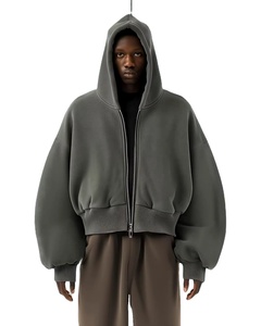 Personnalisé 600gsm Zip Up Hoodies Crop à manches longues Heavyweight Hoodie Hommes Boxy Strass Zipper Hoodies pour Hommes - Product Image 1