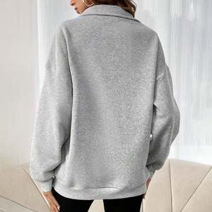 เสื้อสเวตเชิ้ตโอเวอร์ไซส์ผ้าฝ้ายฟลีซ 100% 320 GSM สำหรับผู้หญิง แบบซิป 1/4  ลำลอง สวมใส่สบาย เหมาะกับฤดูใบไม้ร่วง รับผลิตตามแบบ OEM พร้อมสกรีนโลโก้ - Product Image 2