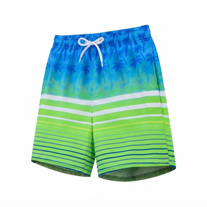 Traje de Baño de Secado Rápido para Hombre, Estampado de Palmeras Azules, Rayas Verdes, con Cordón Ajustable - Product Image 4