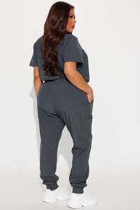 Women's Gray <b>Scrub</b> Set Knitted Cotton Polyester Hospital Uniform Pants with Pockets <b>Plus</b> <b>Size</b> - Product Image 2