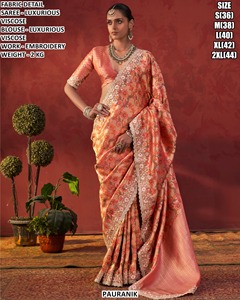 Sari traditionnel vert en viscose brodé Pauranik avec chemisier pour femme, longueur ras du sol, idéal pour les mariages - Product Image 2