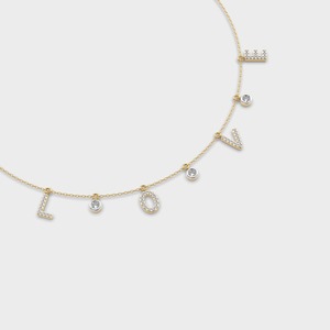 Collier en or 14 carats plaqué or avec perle d'eau douce et pendentif couronne lettre LOVE |   Collier de luxe avec initiales LOVE |   Collier de mariage en or délicat - Product Image 2