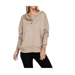 Sudaderas con capucha de forro polar personalizadas para mujer, con lavado ácido, transpirables, oversize, informales, con frente abierto y cuello en V, al por mayor - Product Image 4
