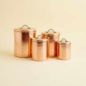 3-Piece Antique Style Galvanized Metal Kitchen Storage Canister Set With Decorative Copper Band And <b>Lid</b> For Farmhouse Home <b>Decor</b> - Product Image 6