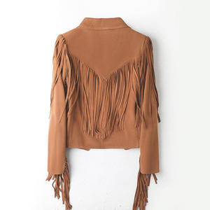 Premium Tan Women <b>Suede</b> Fringe <b>Leather</b> <b>Jacket</b> Front Lace Tie Closure Cognac Vintage Western Style Customization Available - Product Image 3