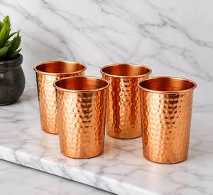 Copper Drinking Cups Set Of 6 Traditional Chinese Design Straight Shape Metal Cup For Kitchen Use - Product Image 5