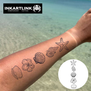 INKARTLINK Pegatina <span class=keywords><strong>de</strong></span> <span class=keywords><strong>Tatuaje</strong></span> <span class=keywords><strong>de</strong></span> Concha Marina y Estrella <span class=keywords><strong>de</strong></span> <span class=keywords><strong>Mar</strong></span>, Flor <span class=keywords><strong>de</strong></span> Hibisco Herbal para Verano y Playa, Arte Corporal Semipermanente <span class=keywords><strong>de</strong></span> 15 Días para Brazo, Venta al por Mayor - Product Image 2