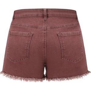 Shorts en jean déchirés taille haute pour femme, style décontracté d'été, couleur unie, coupe boyfriend, avec ourlet effiloché et trous. - Product Image 2
