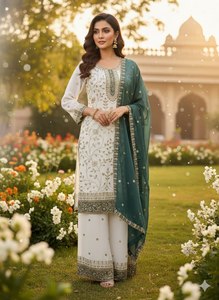 wholesale indian festival wear embroidery sequence georgette palazzo suit set women traditional wedding party dupatta dress - Product Image 2
