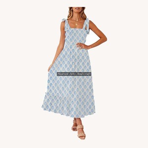 Beautiful Spring/Summer Floral Block Printed Cotton <b>Tunic</b> Sleeveless Spaghetti Strap Floor-Length Hand Block Printed Floral - Product Image 4