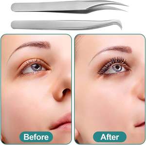 Pince à épiler pour extensions de cils en acier inoxydable à pointe incurvée, design pointu, outil durable à finition rayée pour salon et usage domestique - Product Image 4