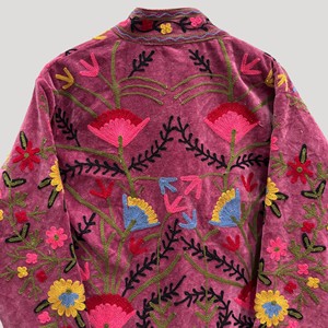 Veste en velours brodée à la main, manches longues, col mandarin, motif floral, pour femme adulte, automne, grande taille - Product Image 5