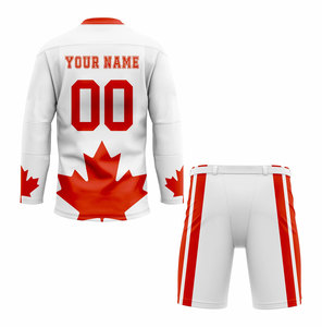 Maillot de hockey sur glace pour équipe, rouge, sublimé, avec rayures et motifs en diamants blancs, manches longues, col rond, évacuation de l'humidité, pour homme adulte - Product Image 4