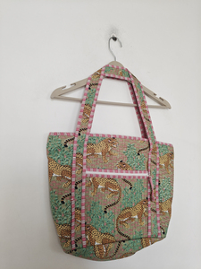 Sac de courses en coton à motifs floraux avec doubles poignées et fermeture éclair, taille moyenne, pour usage quotidien, courses et plage - Product Image 2