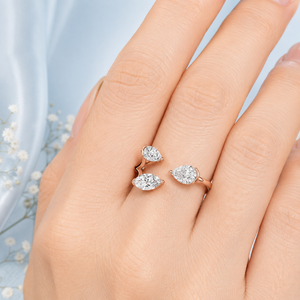 Best Price Women's Luxury Trio Stone Open Pear Marquise Cut Lab Grown Diamond IGI Certified <b>14K</b> <b>Gold</b> <b>Ring</b> Wholesale OEM Fine - Product Image 4