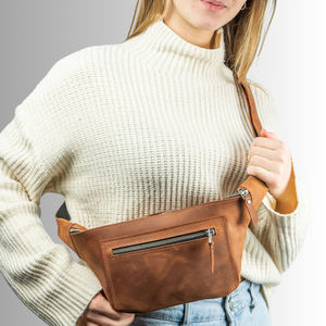 Riñonera de Cuero Genuino Crazy Horse, Estilo Nuevo, con Logotipo Personalizado, Bandolera de Piel de Vaca Auténtica - Product Image 1