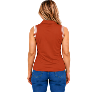 Polo sans manches orange rouille pour femme, coupe ajustée, col à patch, pour l'équitation et l'entraînement, personnalisable, vente en gros - Product Image 2