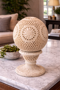 Lámpara Decorativa Art Deco Tallada a Mano, Lámpara de Piedra de Mármol Hecha a Mano, Iluminación Interior Elegante para Diwali - Product Image 4