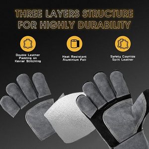FASHION CIRCLE INDUSTRY Diamond Grain Leather Breathable Safety <b>Gloves</b> <b>Knit</b> Wrist Cuff Electric Welding Heat Resistant Anti-Slip - Product Image 2