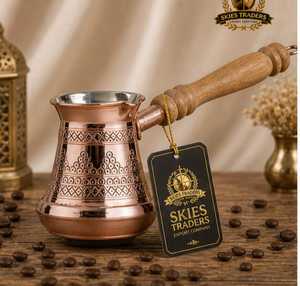 หม้อกาแฟตุรกีลายทองหรูหราพร้อมด้ามจับไม้ ใช้กับเตาได้ แบบดั้งเดิม - Product Image 4