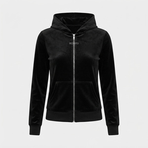 Sudadera con capucha de terciopelo para mujer, estilo deportivo, color negro, con cremallera completa, cálida para invierno, 100% algodón forrado, de Reddito Sports. - Product Image 1