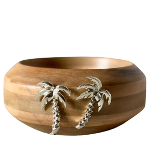 Tazón de Servir de Madera de Acacia Hecho a Mano con Adorno de Palmera Metálica, Tazón Ecológico para Ensaladas y Frutas, Decoración de Mesa, Precio Más Bajo - Product Image 1