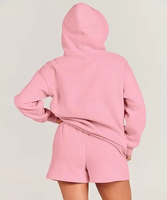 Ensemble 2 pièces pour femme, rose, hiver, long, sweat à capuche et short, coupe décontractée, polaire, couleur unie, streetwear, usage quotidien, logo personnalisé