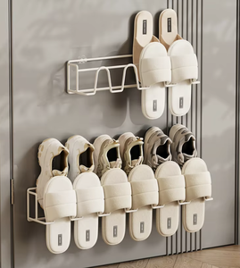 Wall Mounted Foldable Slipper Rack Bathroom <b>Shoe</b> Storage <b>Holder</b> with Towel Bar Clothes Hanger Organizer Rack - Product Image 4