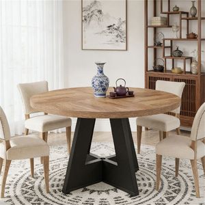 Tavolo da Pranzo Rotondo in Legno Stile Fattoria per Soggiorno e Cucina - Product Image 2