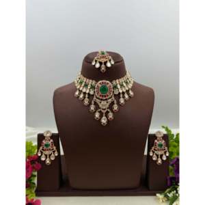 <b>Indian</b> Ethnic Devika Premium Moissanite Gold Plated Bridal Choker <b>Set</b> for Women - Product Image 1